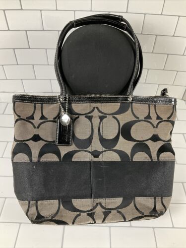 COACH Signature Tote Canvas Handbag/Shoulder Bag (E1076-F13548) Pre-Owned (6922800267447)